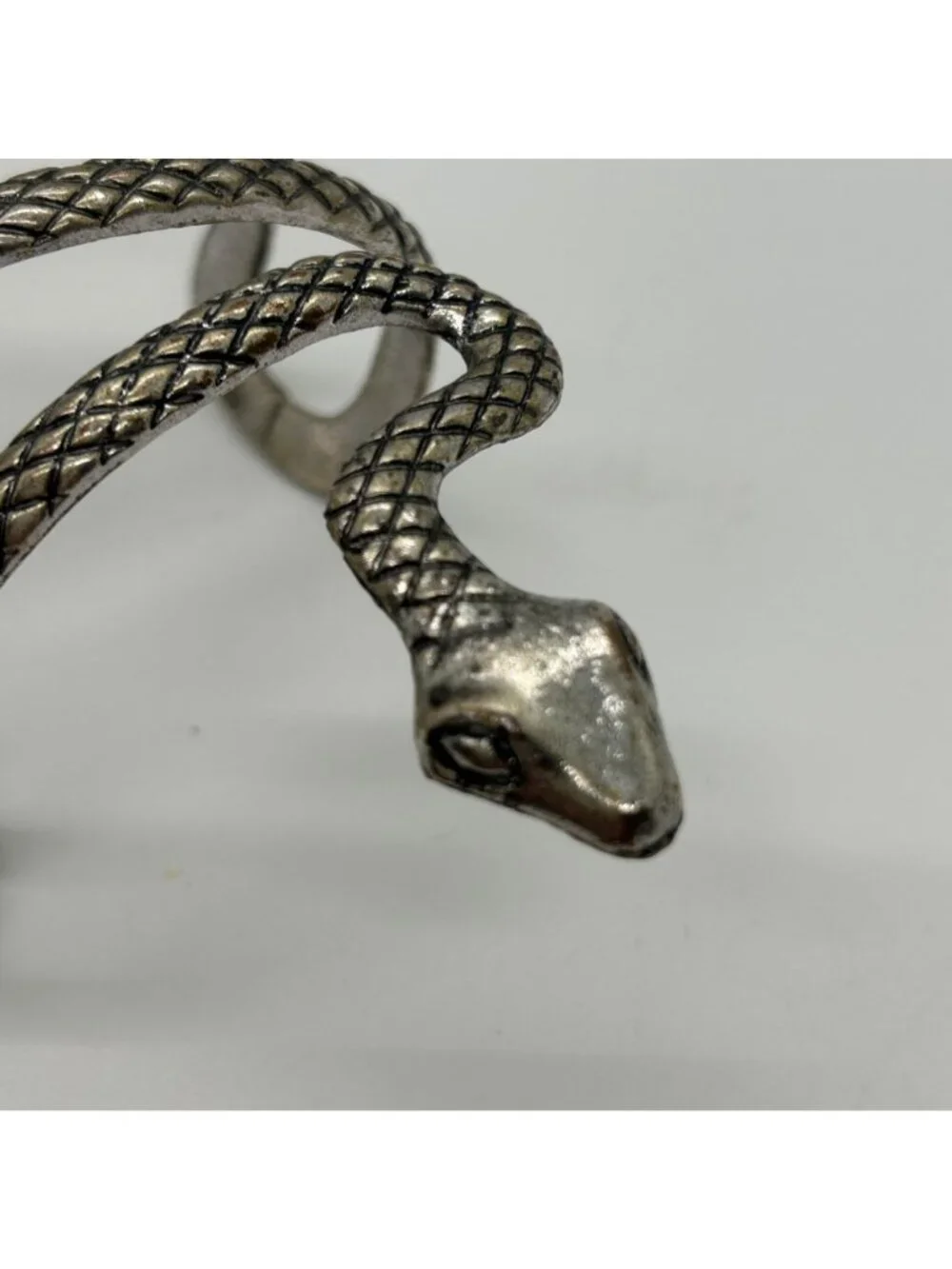 Vintage Snake Cuff Bracelet Gothic Punk Serpent Silver-tone Adjustable Bangle - Picture 2 of 10